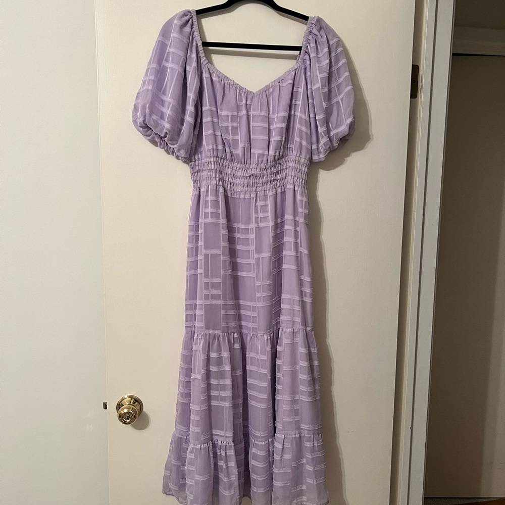 Purple Puff Sleeve Midi Dress